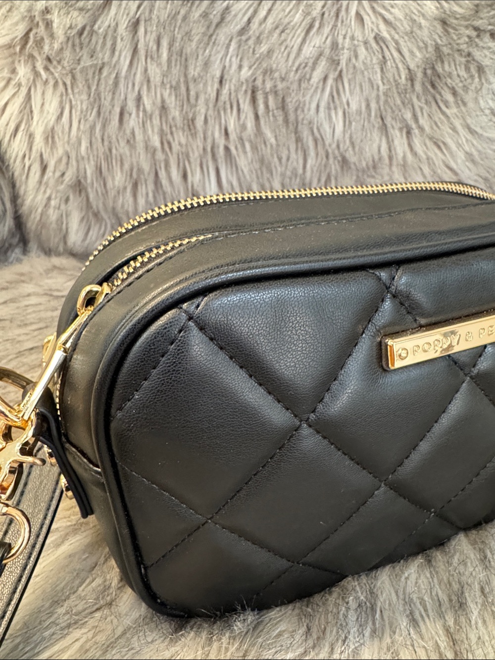 Poppy & Peonies Quilted Black Crossbody Bag - Picture 7 of 12